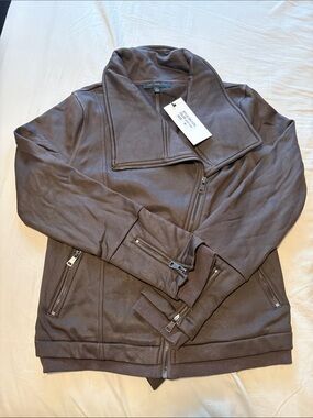 Chocolate Brown Faux-Leather Moto Jacket